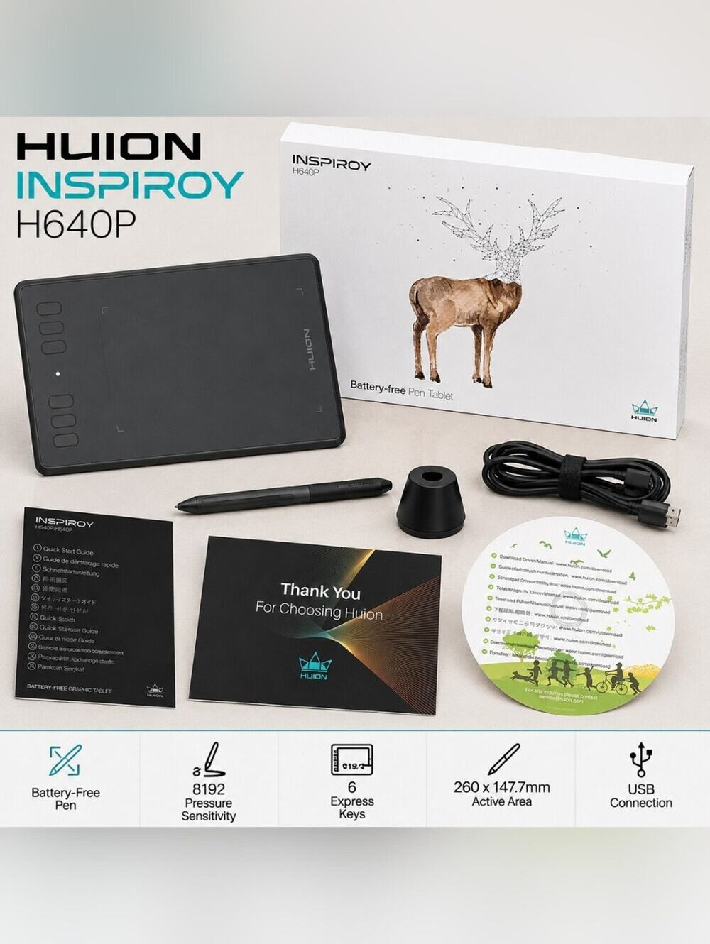 Drawing Tablet for Digital Art HUION Inspiroy H640P Open Box